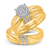 10kt Yellow Gold His Hers Round Diamond Cluster Matching Wedding Set 1/10 Cttw