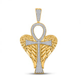 10kt Yellow Gold Mens Round Diamond Ankh Wings Cross Charm Pendant 3/4 Cttw