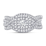 14kt White Gold Round Diamond Bridal Wedding Ring Band Set 7/8 Cttw