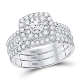14kt White Gold Round Diamond Bridal Wedding Ring Band Set 1-1/2 Cttw