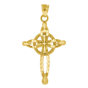 10kt Yellow Gold Mens Women Diamond-cut Cross Religious Charm Pendant