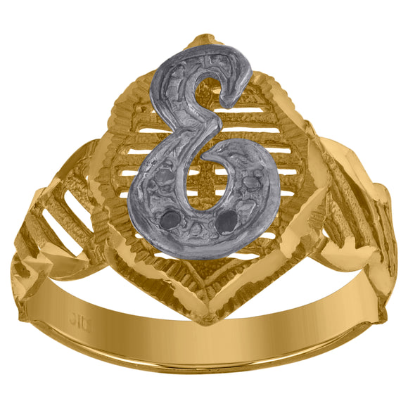 10kt Two-tone Gold Unisex Cubic Zirconia DC Textured Initial Letter E Ring
