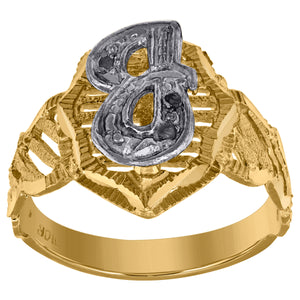 10kt Two-tone Gold Unisex Cubic Zirconia DC Textured Initial Letter J Ring
