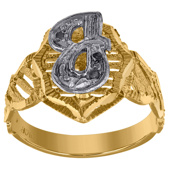 10kt Two-tone Gold Unisex Cubic Zirconia DC Textured Initial Letter J Ring