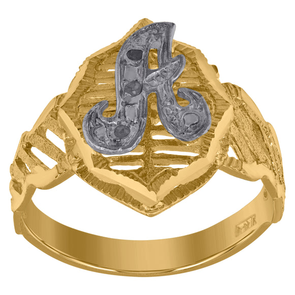 10kt Two-tone Gold Unisex Cubic Zirconia DC Textured Initial Letter A Ring