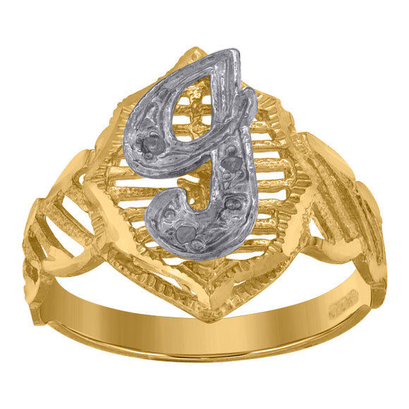 10kt Two-tone Gold Unisex Cubic Zirconia DC Textured Initial Letter I Ring