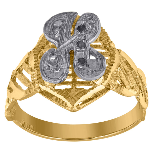 10kt Two-tone Gold Unisex Cubic Zirconia DC Textured Initial Letter H Ring
