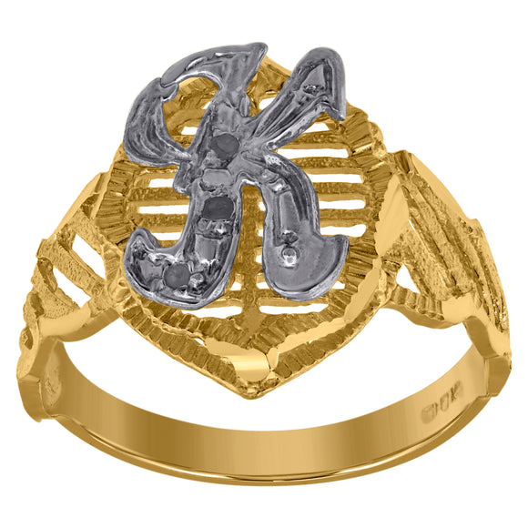 10kt Two-tone Gold Unisex Cubic Zirconia DC Textured Initial Letter K Ring