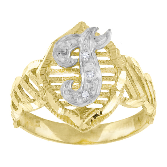 10kt Two-tone Gold Unisex Cubic Zirconia DC Textured Initial Letter T Ring