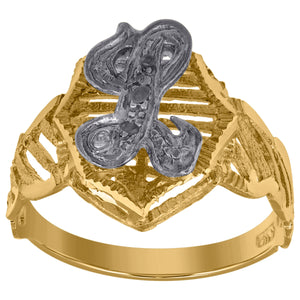 10kt Two-tone Gold Unisex Cubic Zirconia DC Textured Initial Letter L Ring