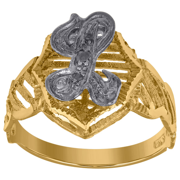 10kt Two-tone Gold Unisex Cubic Zirconia DC Textured Initial Letter L Ring