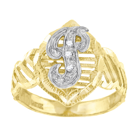 10kt Two-tone Gold Unisex Cubic Zirconia DC Textured Initial Letter P Ring