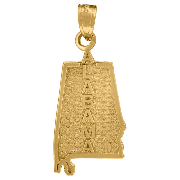 10kt Yellow Gold Mens Textured Alabama State Map Charm Pendant