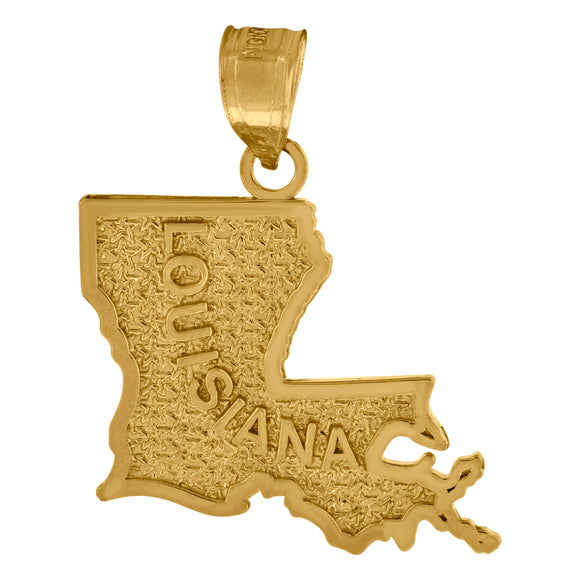 10kt Yellow Gold Mens Textured Louisiana State Map Charm Pendant