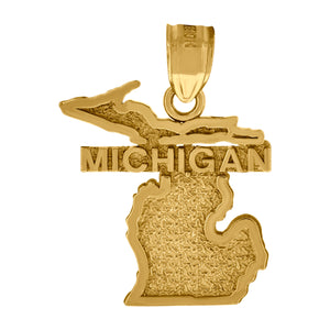 10kt Yellow Gold Mens Textured Michigan State Map Charm Pendant
