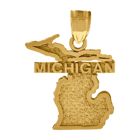 10kt Yellow Gold Mens Textured Michigan State Map Charm Pendant