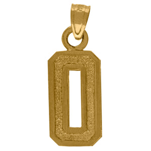 10kt Yellow Gold Unisex Textured Number 0 Charm Pendant
