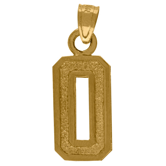 10kt Yellow Gold Unisex Textured Number 0 Charm Pendant