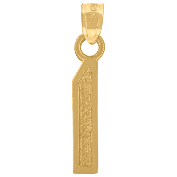 10kt Yellow Gold Unisex Textured Number 1 Charm Pendant
