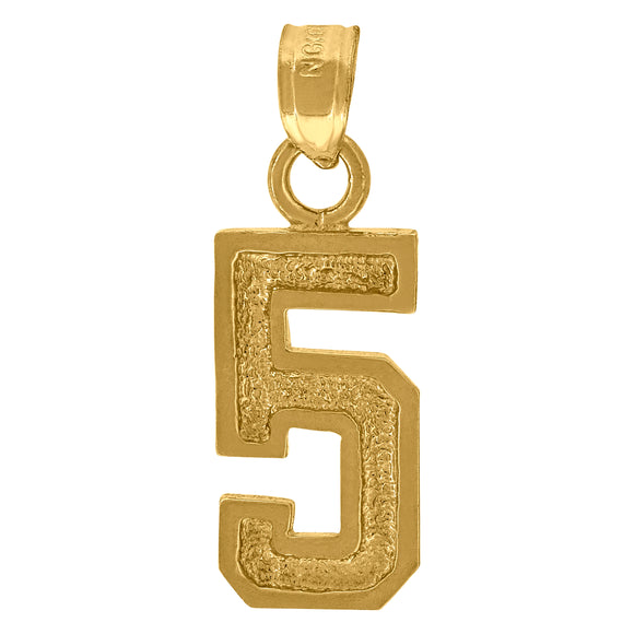 10kt Yellow Gold Unisex Textured Number 5 Charm Pendant