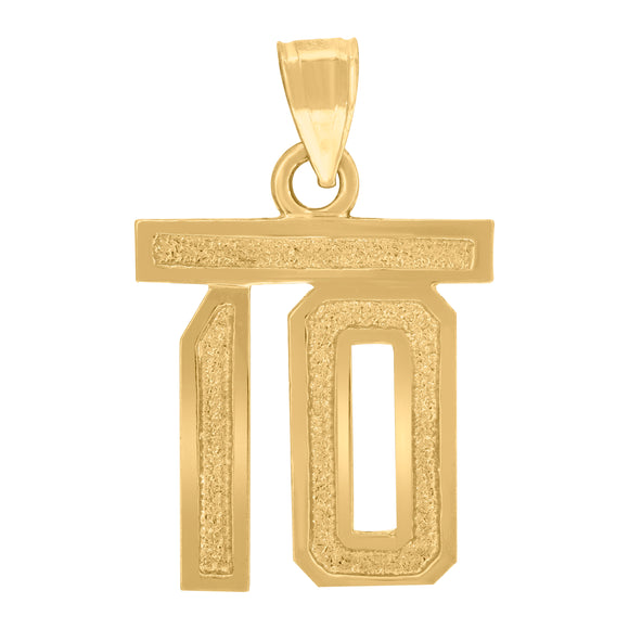 10kt Yellow Gold Unisex Textured Number 10 Charm Pendant