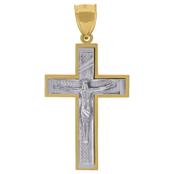 10kt Gold Two-tone Diamond-cut Unisex Cross Crucifix Ht:47.3mm x W:24.9mm Religious Charm Pendant