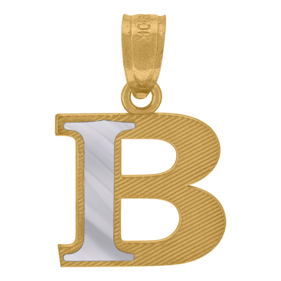 10kt Two-tone Gold Unisex Diamond-cut Initial B Charm Pendant