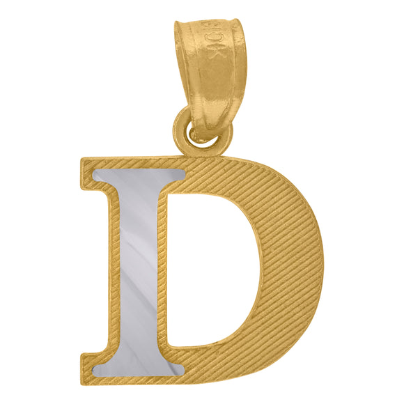 10kt Two-tone Gold Unisex Diamond-cut Initial D Charm Pendant