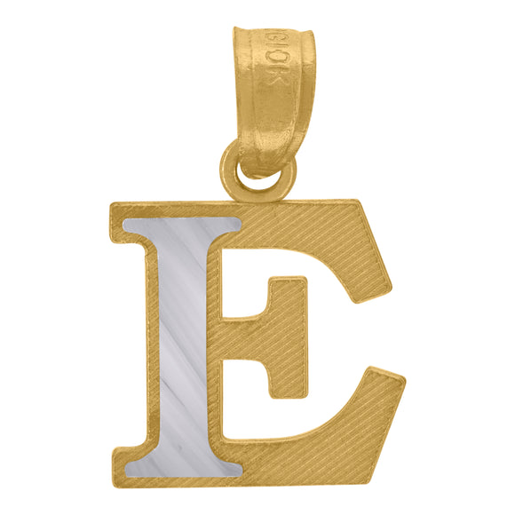 10kt Two-tone Gold Unisex Diamond-cut Initial E Charm Pendant