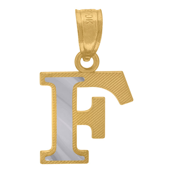10kt Two-tone Gold Unisex Diamond-cut Initial F Charm Pendant