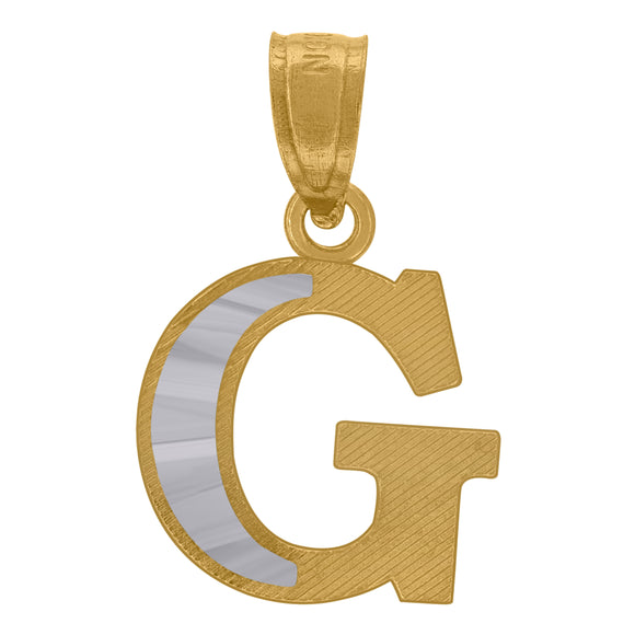 10kt Two-tone Gold Unisex Diamond-cut Initial G Charm Pendant