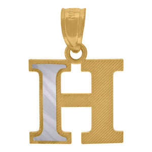 10kt Two-tone Gold Unisex Diamond-cut Initial H Charm Pendant