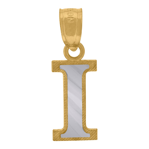 10kt Two-tone Gold Unisex Diamond-cut Initial I Charm Pendant