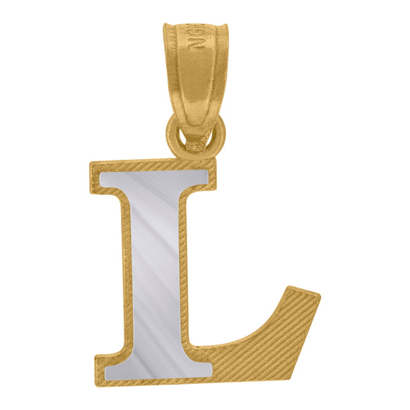 10kt Two-tone Gold Unisex Diamond-cut Initial L Charm Pendant