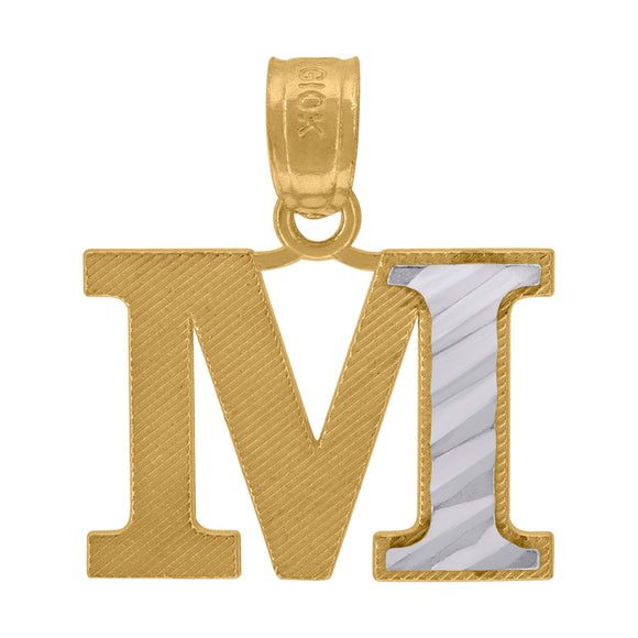 10kt Two-tone Gold Unisex Diamond-cut Initial M Charm Pendant