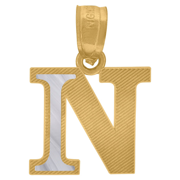 10kt Two-tone Gold Unisex Diamond-cut Initial N Charm Pendant