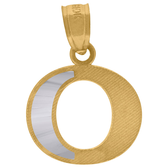 10kt Two-tone Gold Unisex Diamond-cut Initial O Charm Pendant