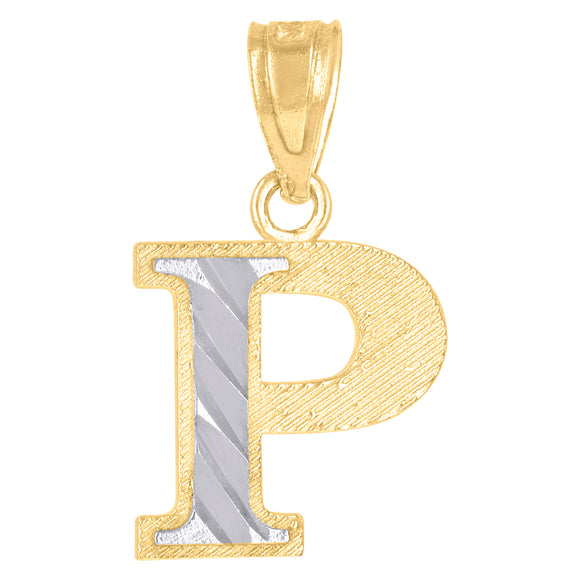 10kt Two-tone Gold Unisex Diamond-cut Initial P Charm Pendant