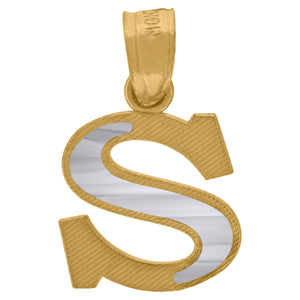 10kt Two-tone Gold Unisex Diamond-cut Initial S Charm Pendant