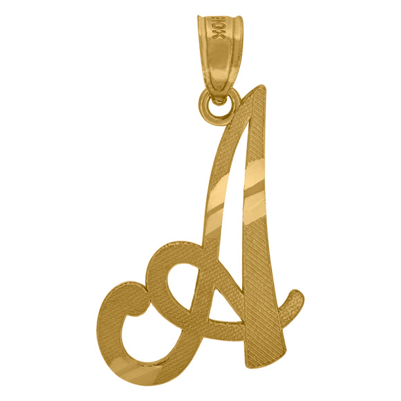 10kt Yellow Gold Unisex Diamond-cut Initial A Charm Pendant