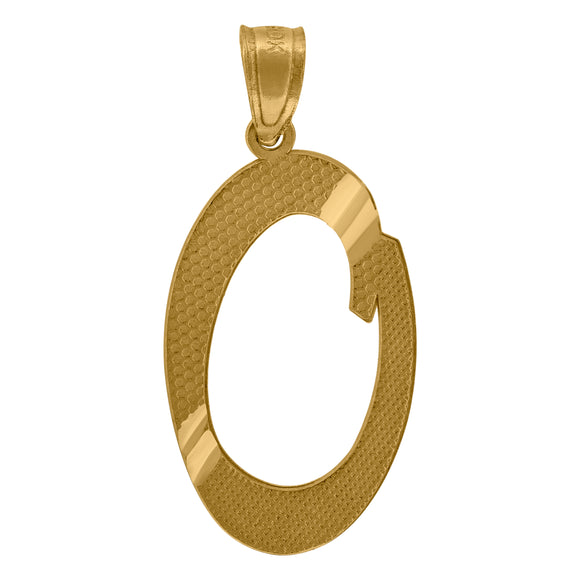 10kt Yellow Gold Unisex Diamond-cut Initial O Charm Pendant