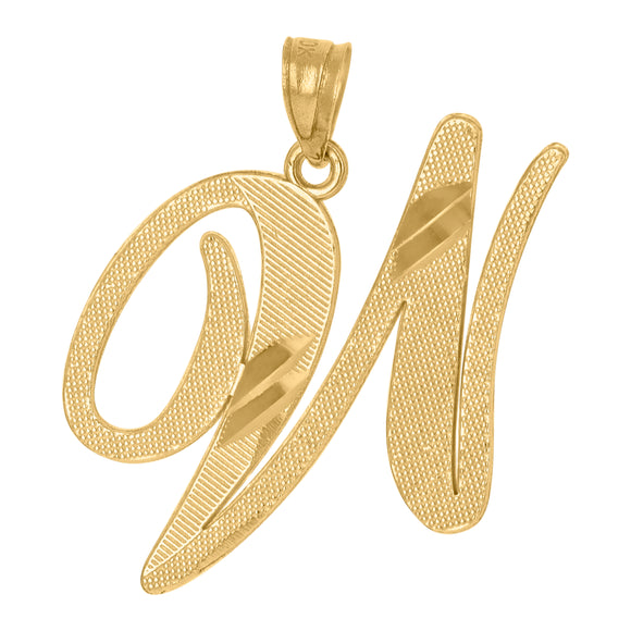 10kt Yellow Gold Unisex Diamond-cut Initial W Charm Pendant