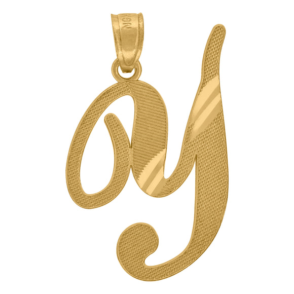 10kt Yellow Gold Unisex Diamond-cut Initial Y Charm Pendant