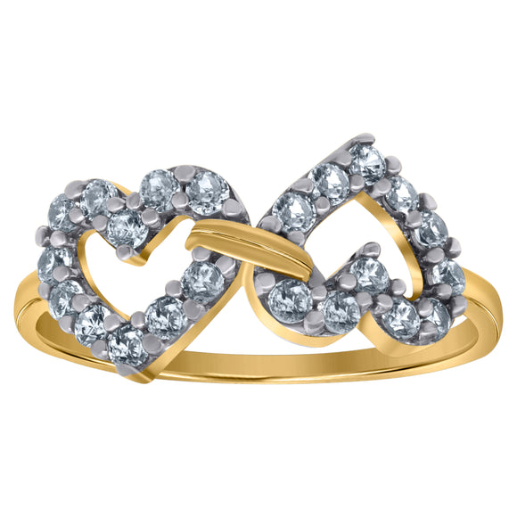 10kt Two-tone Gold CZ Womens Double Hearts Engagement Ring