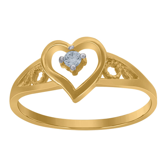 10kt Yellow Gold Womens Cubic Zirconia Polished Finish Heart Engagement Ring