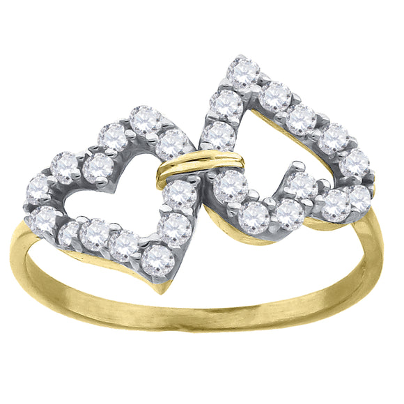 10kt Two-tone Gold Womens Cubic Zirconia Double Heart Engagement Ring