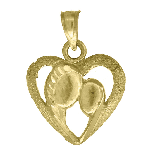 10kt Yellow Gold Diamond-cut Unisex Love Ht:19.7mm x W:14.4mm Heart Charm Pendant