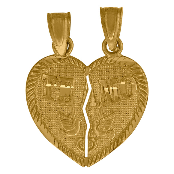 10kt Yellow Gold Diamond-cut Unisex Te Amo Broken Ht:21.3mm x W:15.5mm Heart Charm Pendant