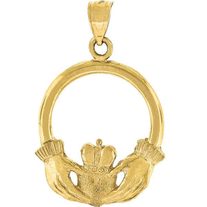 10kt Yellow Gold Unisex Claddagh Ht:30.3mm x W:19.8mm Heart Charm Pendant