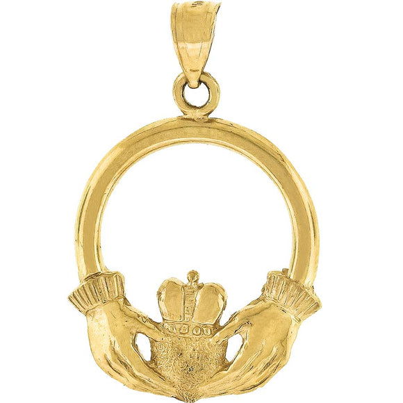 10kt Yellow Gold Unisex Claddagh Ht:30.3mm x W:19.8mm Heart Charm Pendant